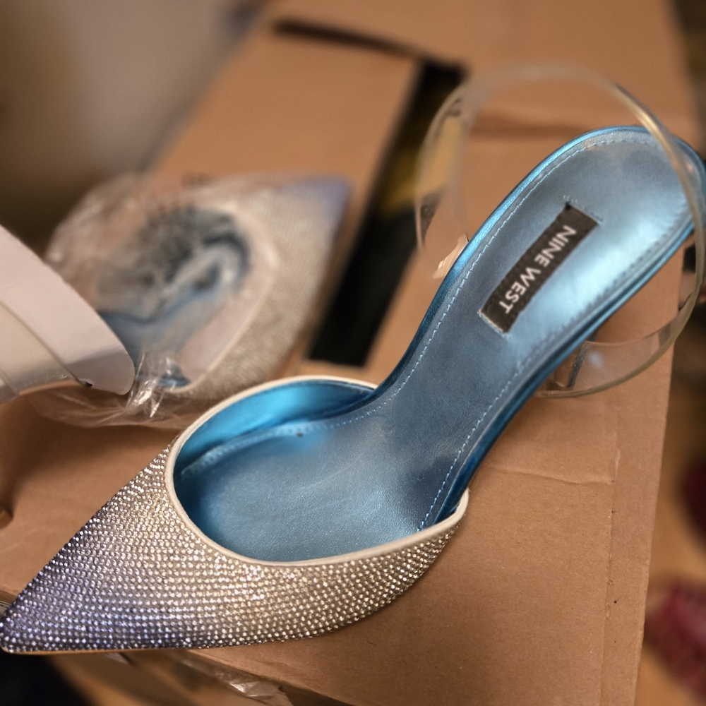 Nine West Glittering Silver and Vibrant Blue Heels